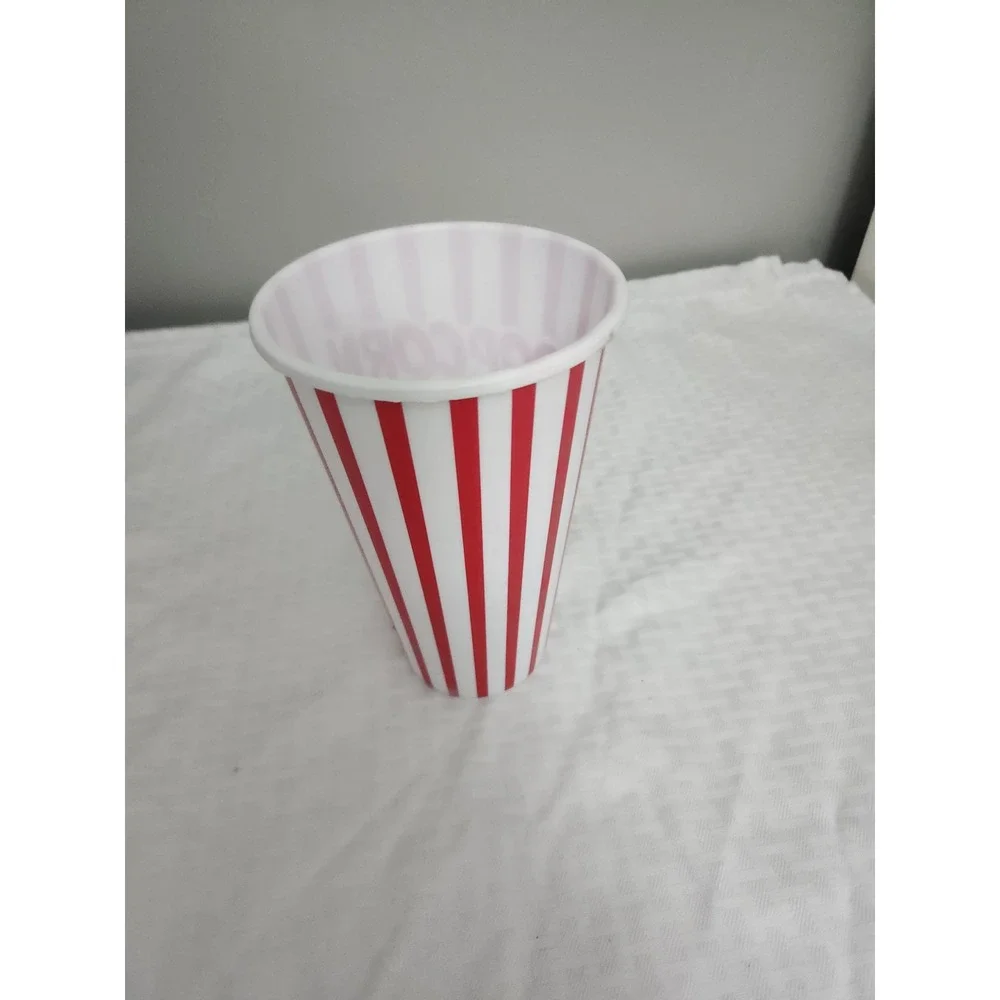Red and White Striped Reusable Plastic Popcorn Bucket Movie Night Tub